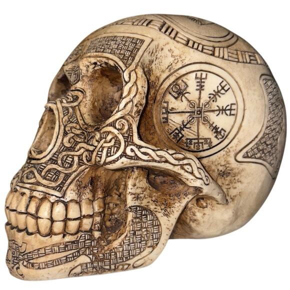 EBROS Norse Viking Skull Figurine 7" Length Fantasy Sculpture - Picture 2 of 8